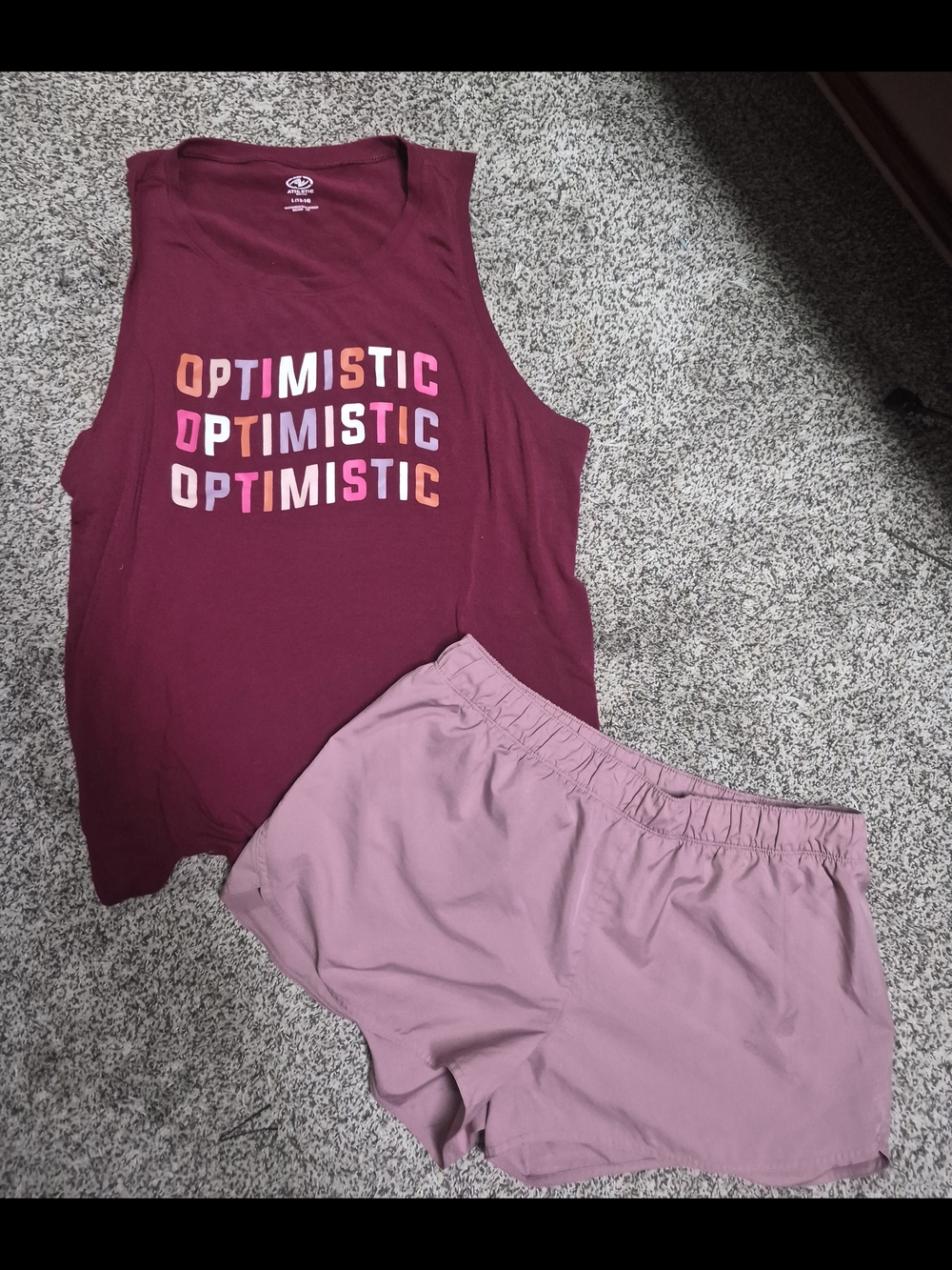 Athletic Works Maroon Muscle Tank with Pink Elastic-Waist Shorts